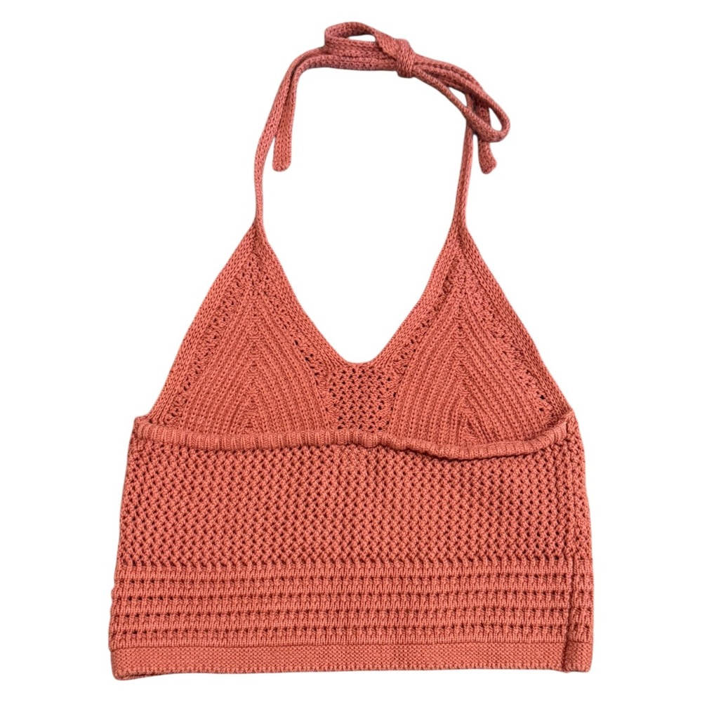 Aerie Crochet Crop Halter Tank Top Women Sz S Boho Beach Festival Rust Orange - Picture 2 of 4